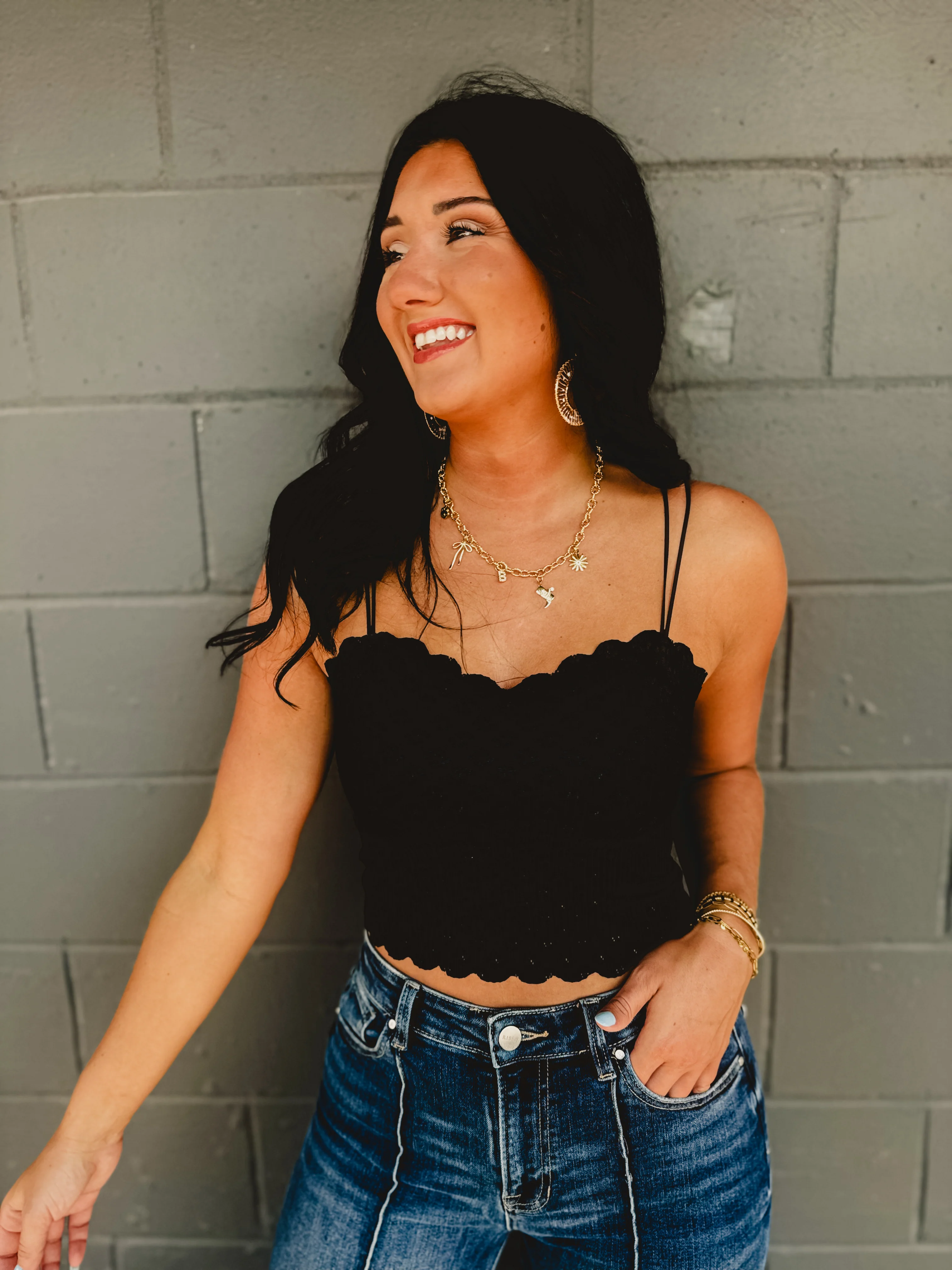 Seamless Lace Padded Bralette - Black