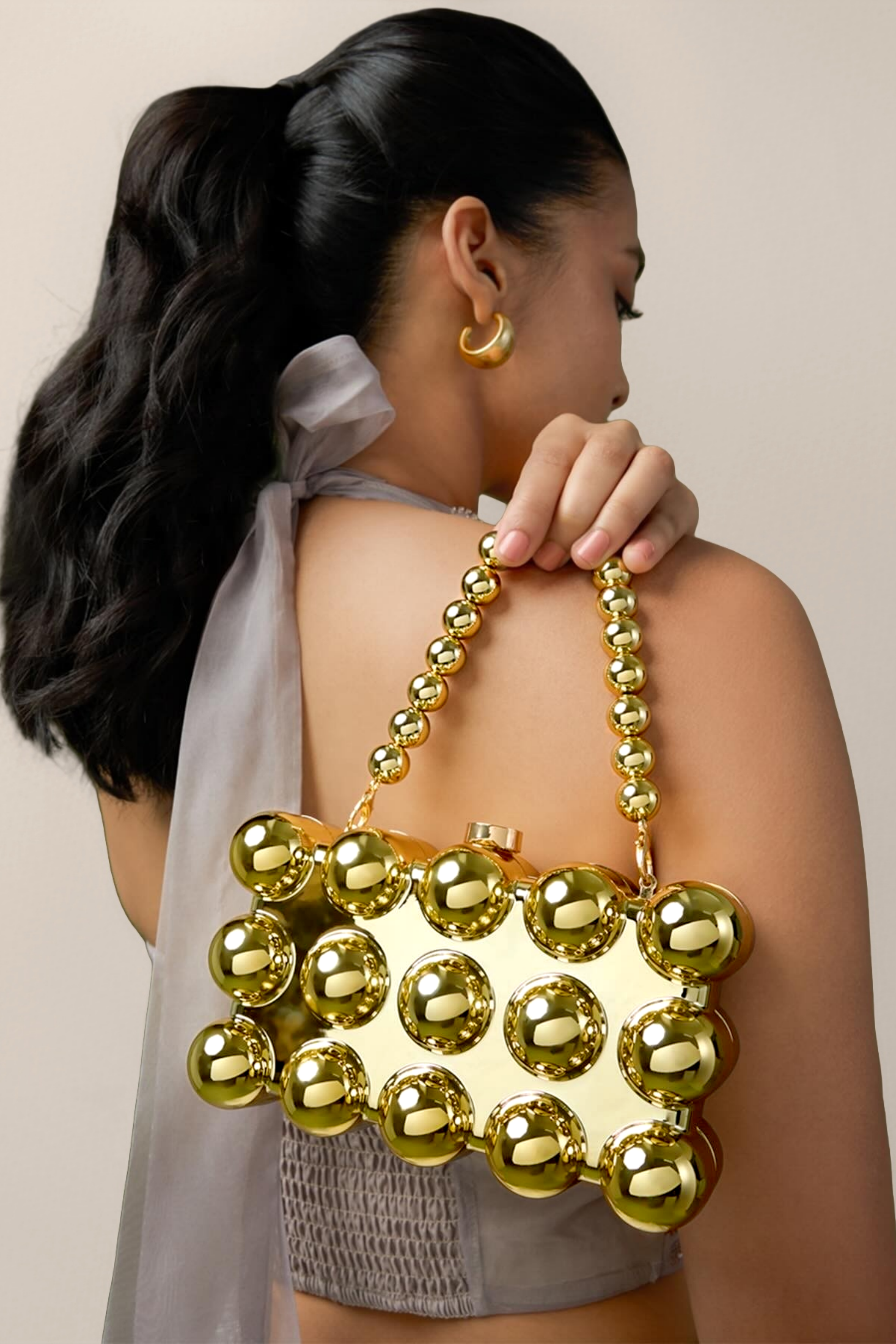 Metal Ball Beaded Clutch Bag