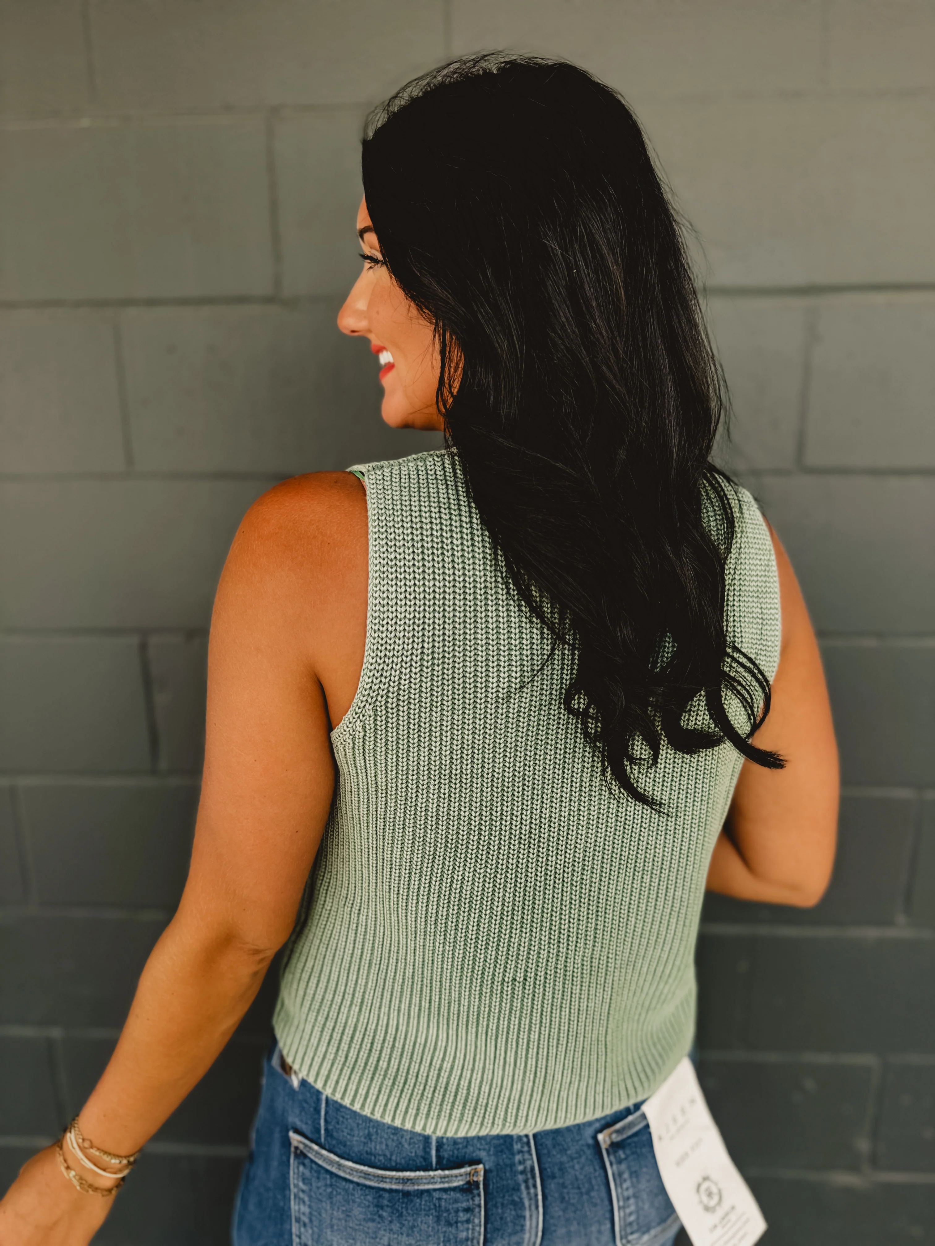 Button Up Sleeveless Sweater Vest - Forest