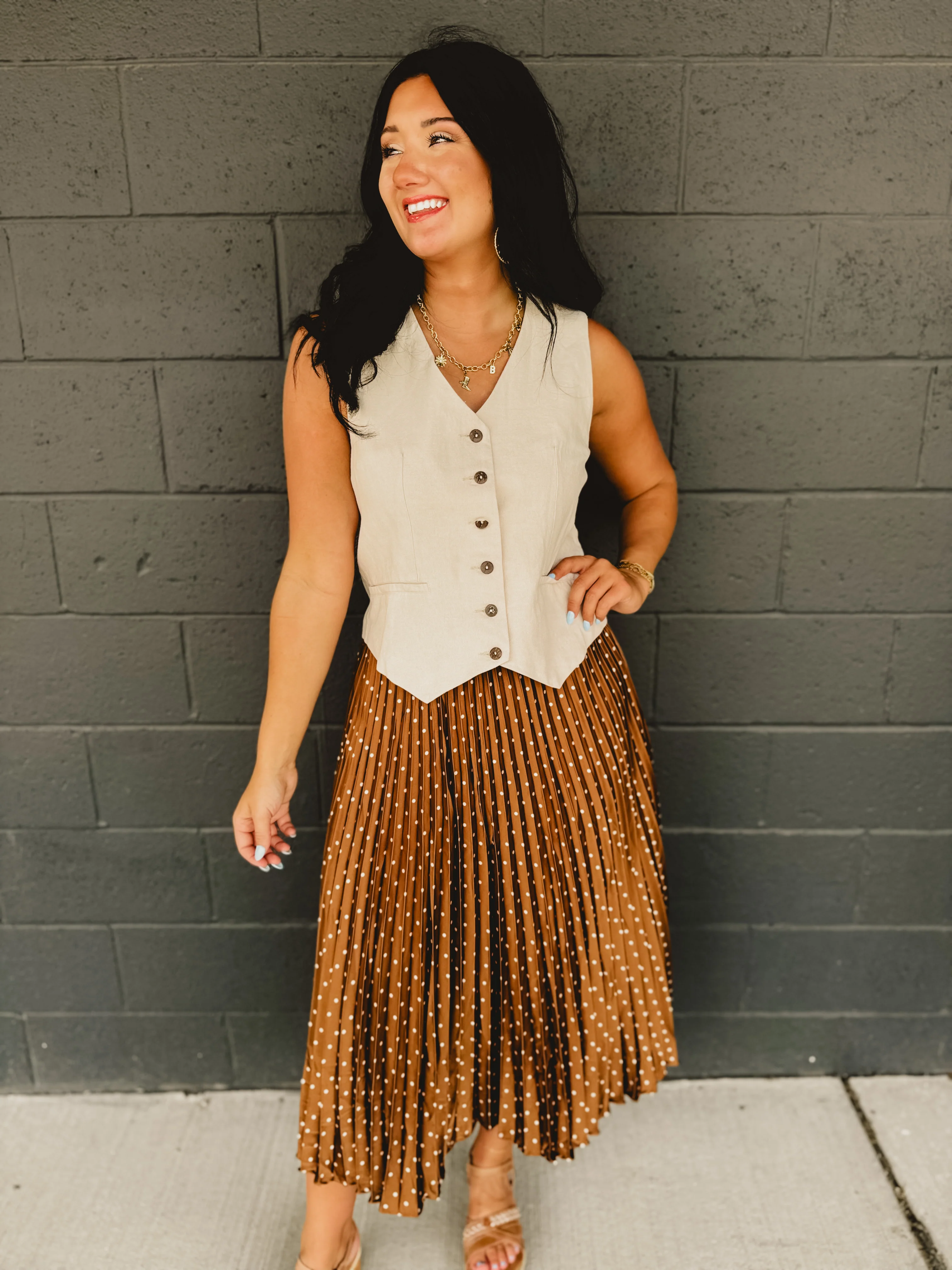 Cotton Linen Blend Vest - Natural