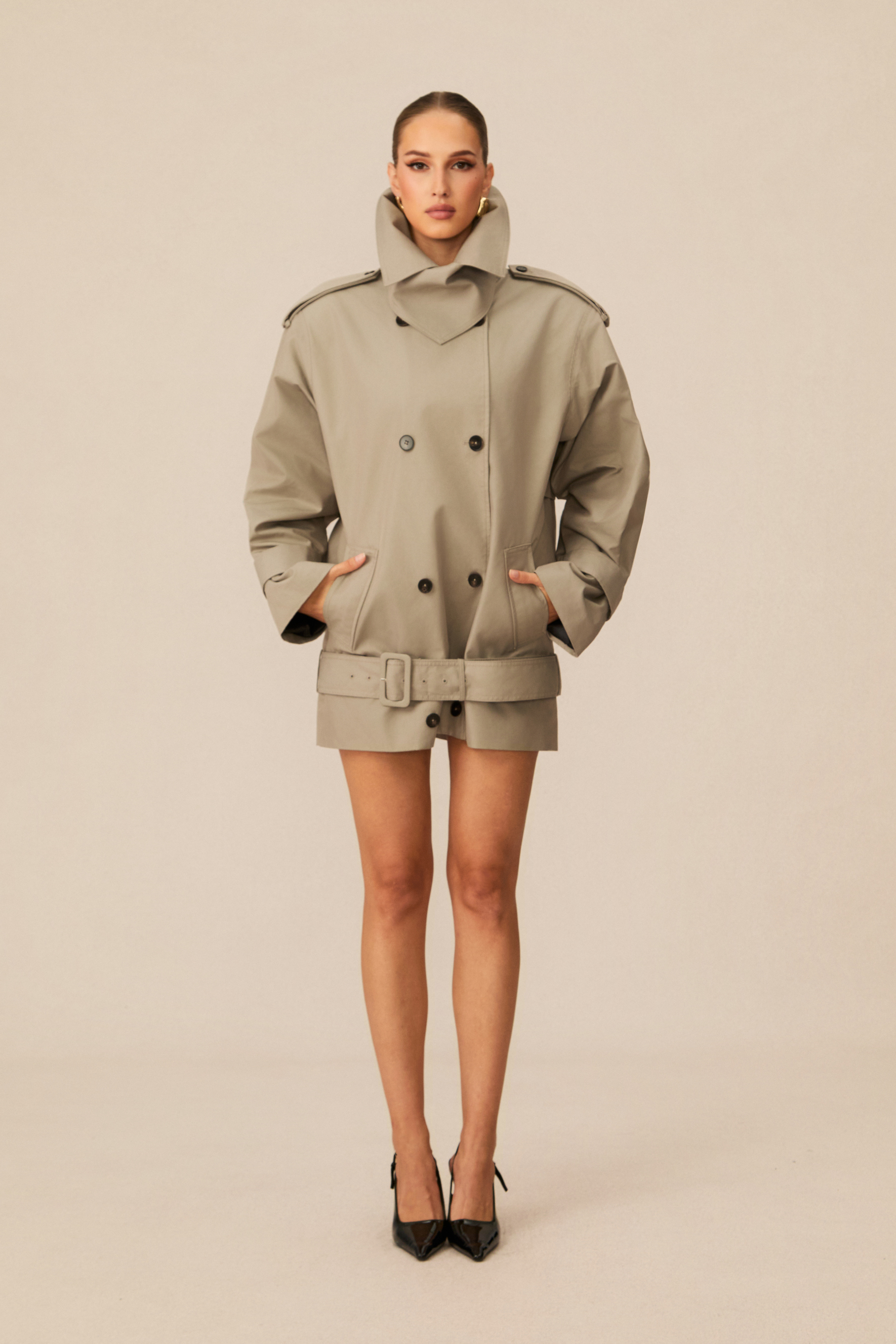 Double Breasted Belted Trench Jacket