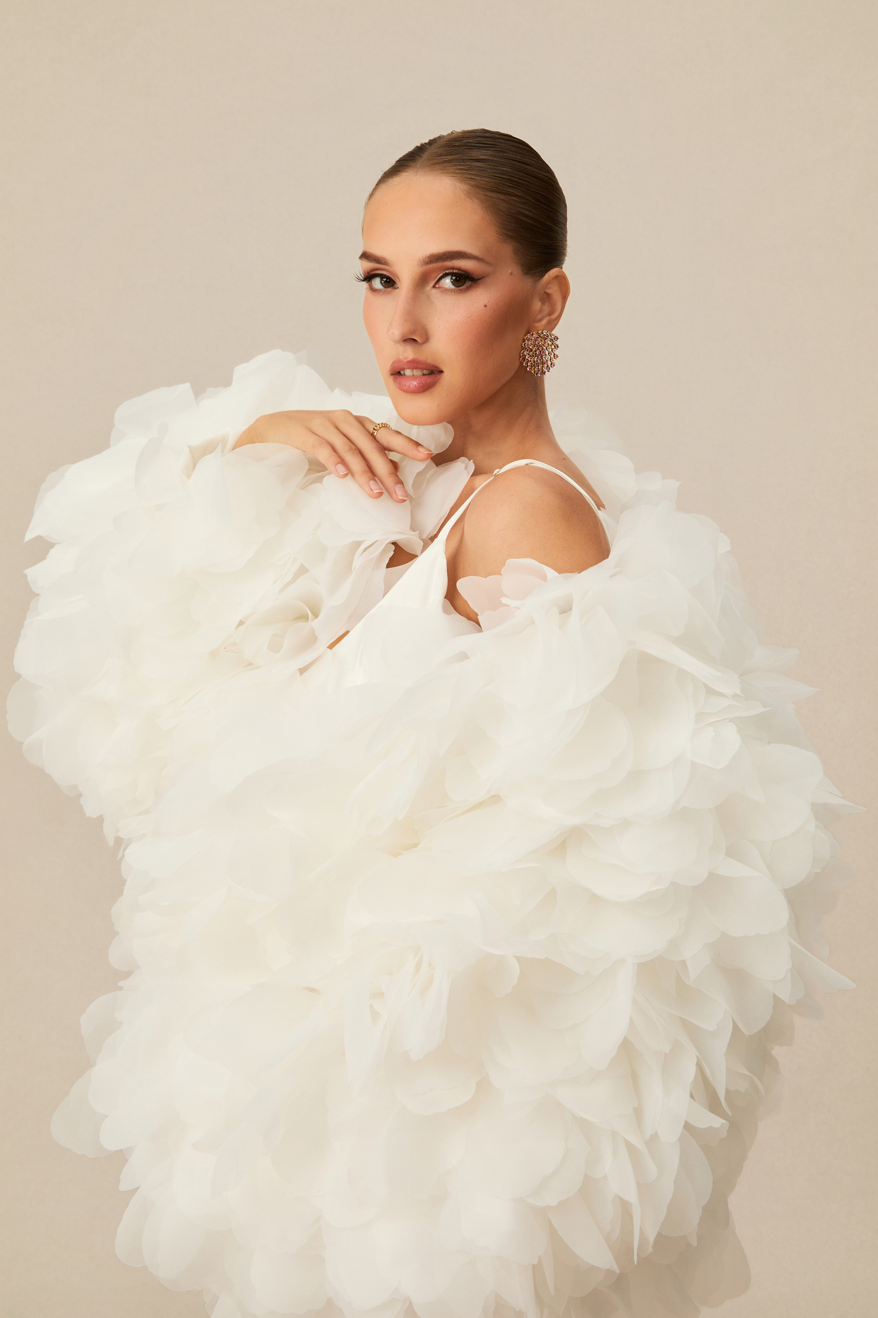 White Floral Jacket & Satin Maxi Dress