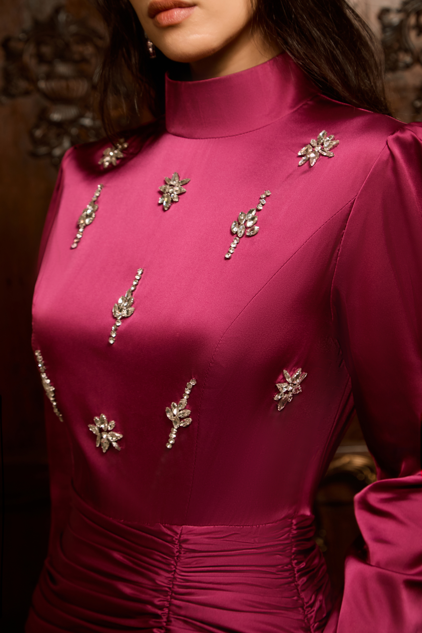 Diamante Ruched Maxi Dress