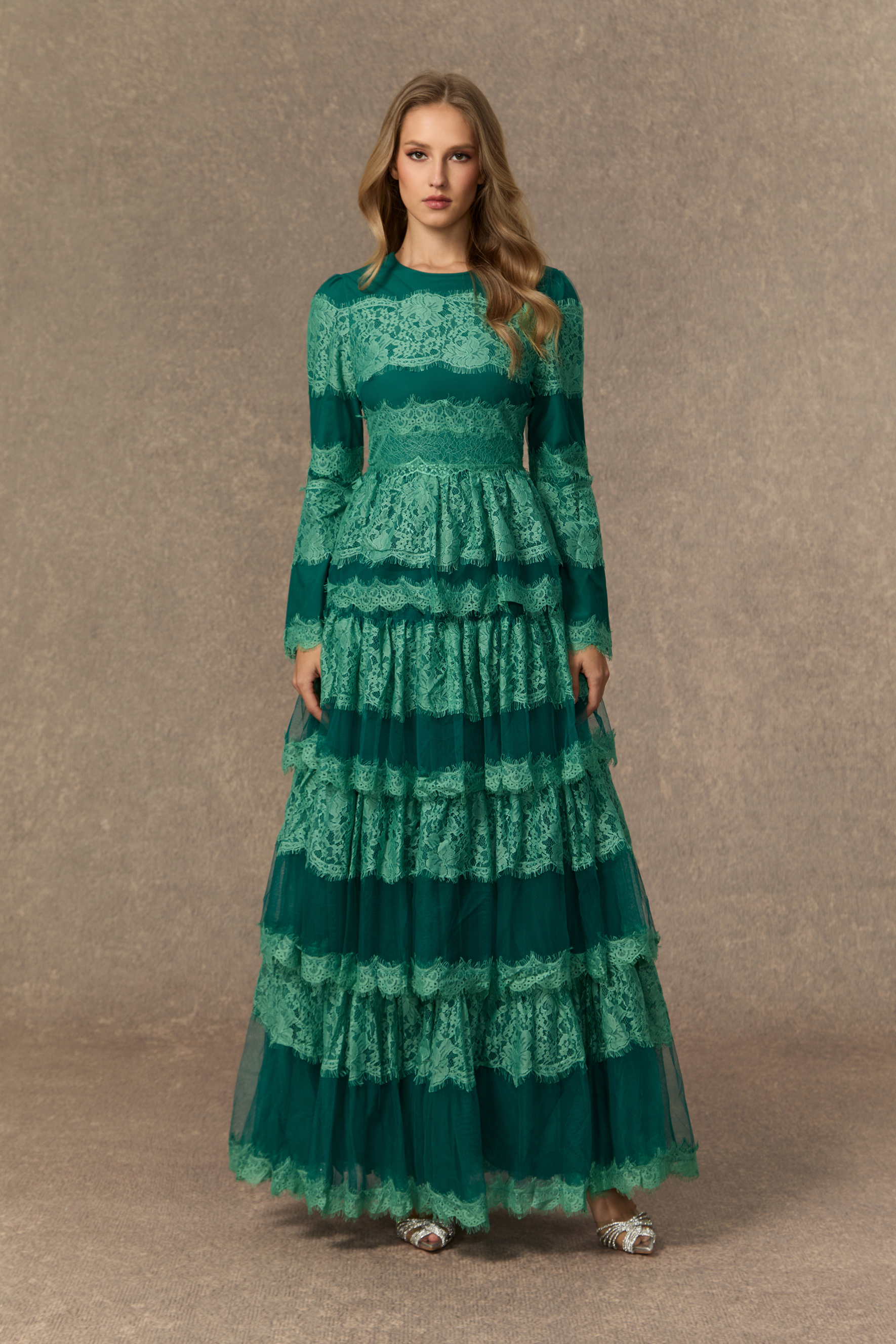 Gorgeous Green Tiered Lace Maxi Dress